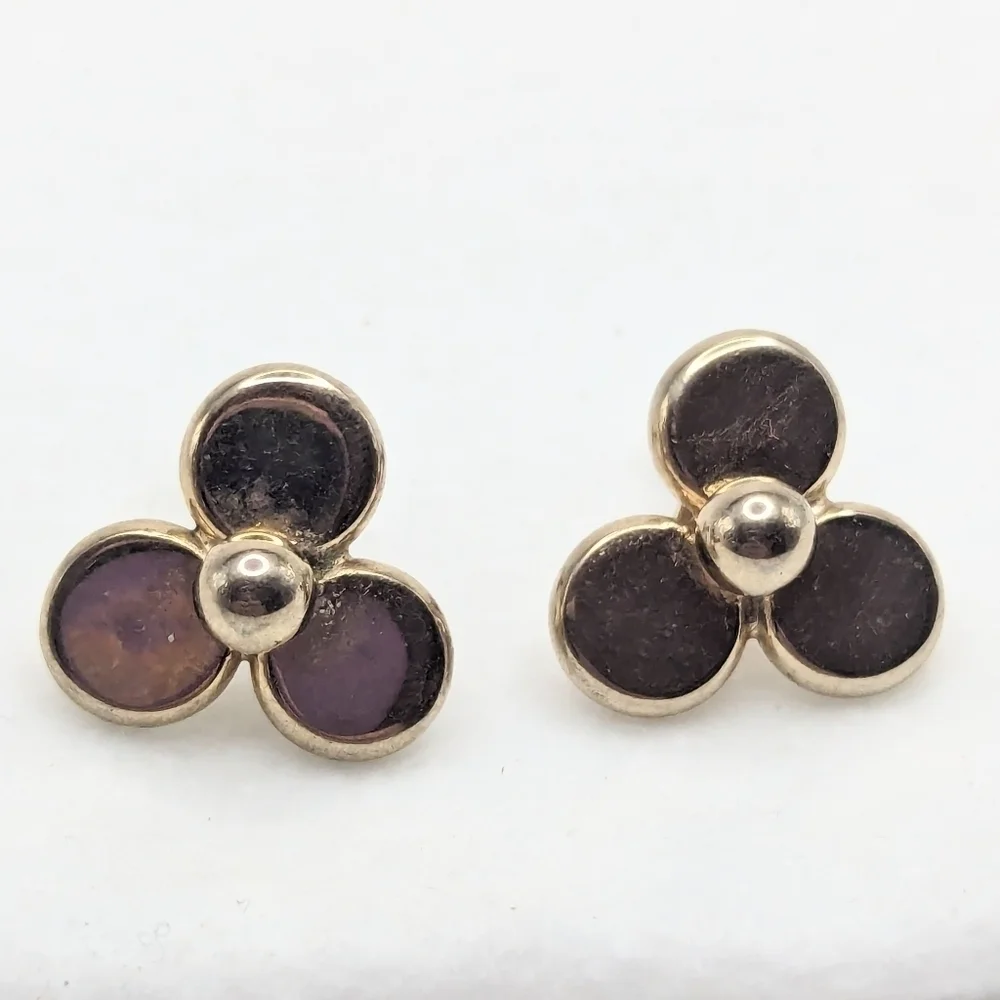 Vintage Gold Tone Flower Propeller Screw Back Earrings